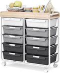 10 Drawers Rolling Cart with Wooden Tabletop, Utility Storage Cart with Wheels by APEXCHASER