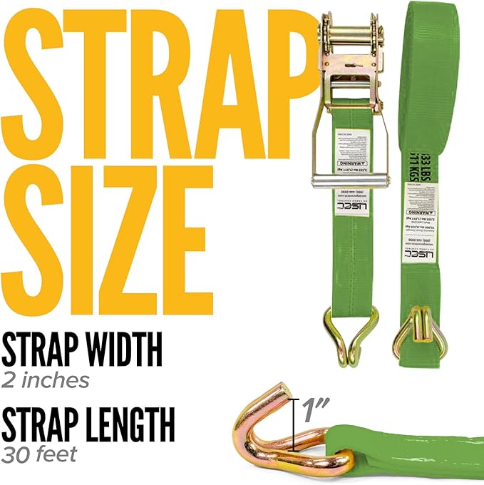 US Cargo Control Wire Hook Ratchet Straps 2 Inch x 30 Foot, 000 LBS Break - Image 2