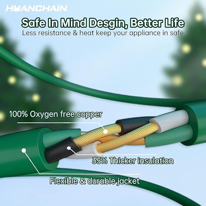HUANCHAIN Indoor Outdoor Green Extension Cord 150 ft Waterproof, 16/3 Gauge - Image 3