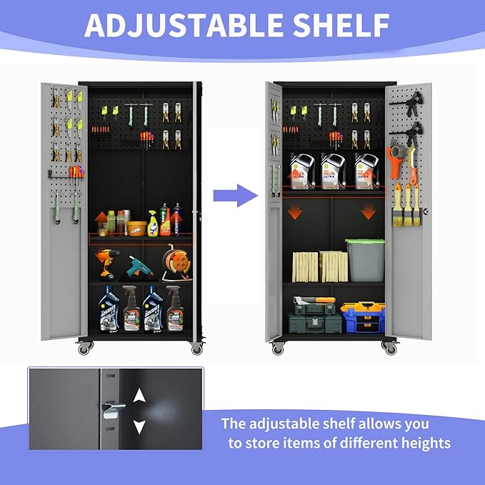 Metal Garage Storage Cabinet on Wheels, Lockable Rolling Tool Cabinet - Image 5