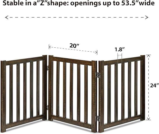 LZRS 3-Panel Wooden Free Standing Foldable Dog Gate Indoor – 24" High, - Image 3