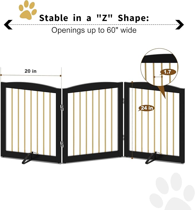 Freestanding Pet Gate for Dogs, Foldable Wooden Dog Gate for House, Indoor Dog - Image 5