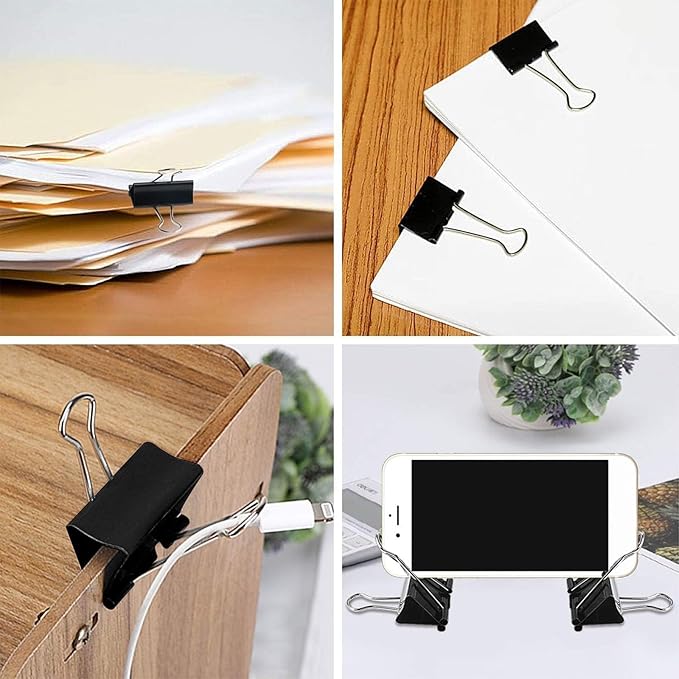 SANNIX 42 PCS Binder Clips, 1 inch 25mm Binder Clips Black Paper Clamps Medium - Image 6