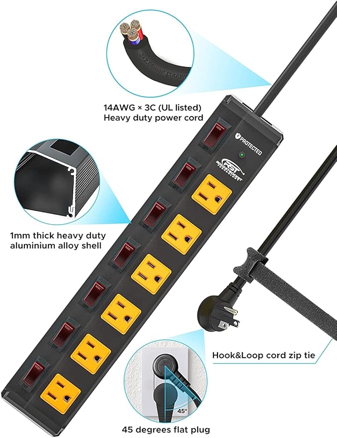 CRST 6 Outlet Metal Heavy Duty Power Strip - Image 6