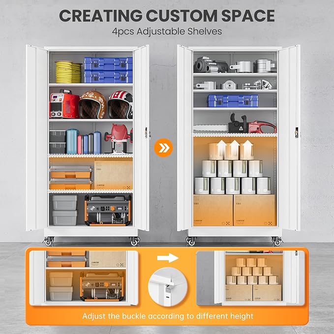 Garage Storage Cabinet with Doors and Shelves, Garage Cabinets with Wheels - Image 4