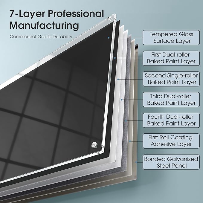 MaxGear Glass Whiteboard 72" x 48" Wall Mounted, Magnetic Black Dry Erase Board - Image 7
