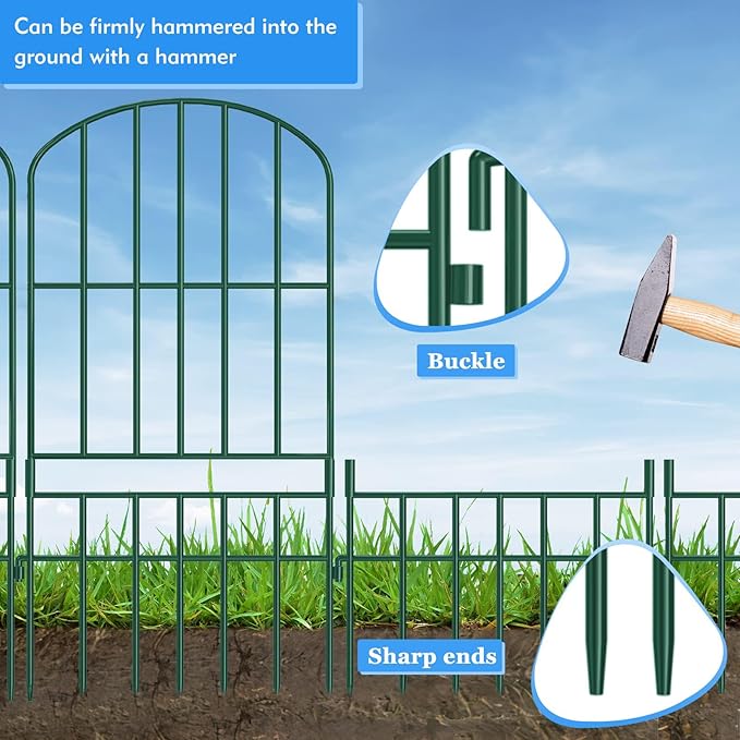 Adavin Animal Barrier Garden Fence, 10 Pack Green 12''L x 25" H no dig Fence - Image 5