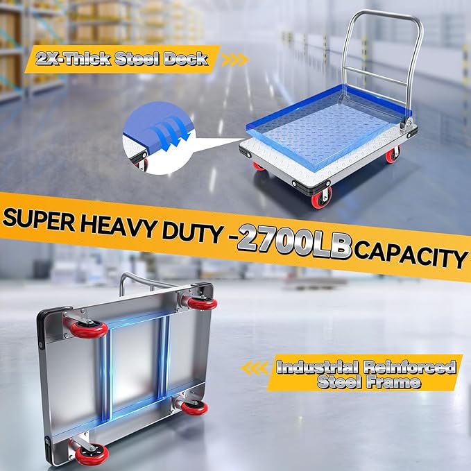 Heavy Duty Foldable Platform Truck - 2700LB Capacity Steel Push Cart - Image 4