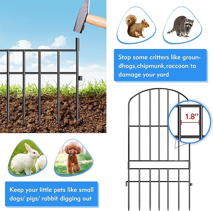 Adavin Animal Barrier Garden Fence, 10 Pack Black 12''L x 25" H no dig Fence - Image 2