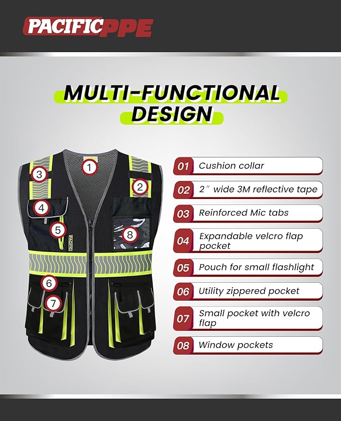 PACIFIC 10 Pockets Class 1 Safety Vest - Image 2