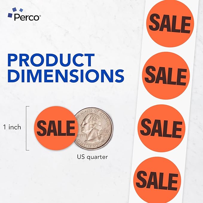 Perco Fluorescent Red 1-Inch Circle Promotional Sale Stickers — 1, 000 Labels - Image 2