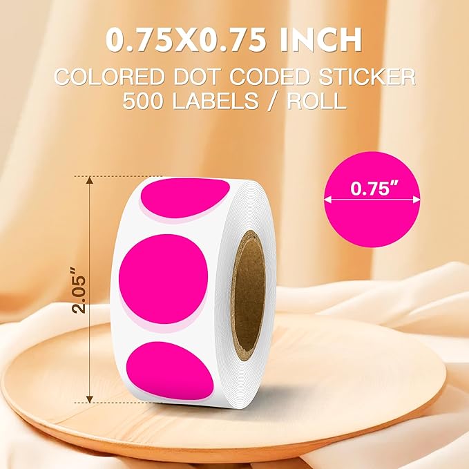 PARLAIM 3/4 Inch Color Coding Label Stickers, Fluorescent Pink Adhesive Round - Image 2