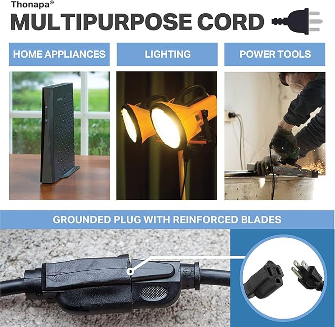 13 Amp Outdoor Extension Cord 6 ft, 16/3 SJTW 6 Foot Black Extension Cord 3 - Image 6