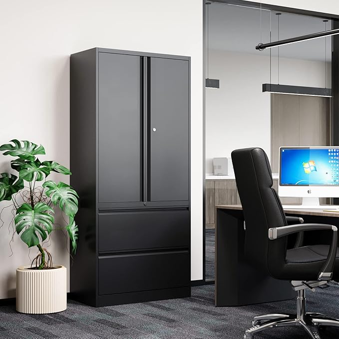 Metal Cabinets with Lockable Drawers and Doors Lateral File Cabinets Steel - Image 8