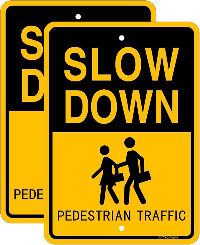 Joffreg Slow Down Pedestrian Traffic Sign, 17 x12 Inches, Reflective Aluminum by Joffreg