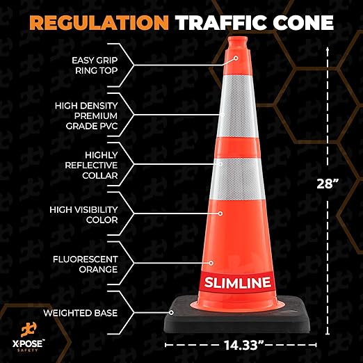 Xpose Safety 28 Inch Orange Slim Line Traffic Cones Heavy Duty 10lb - Image 3