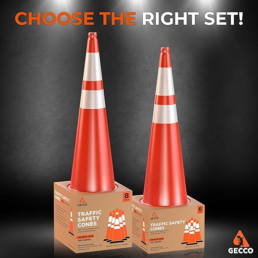 GECCO ™ 36 Inch 10 Lb Heavy Tall Orange Traffic Cones Set | Large Safety Cones - Image 6