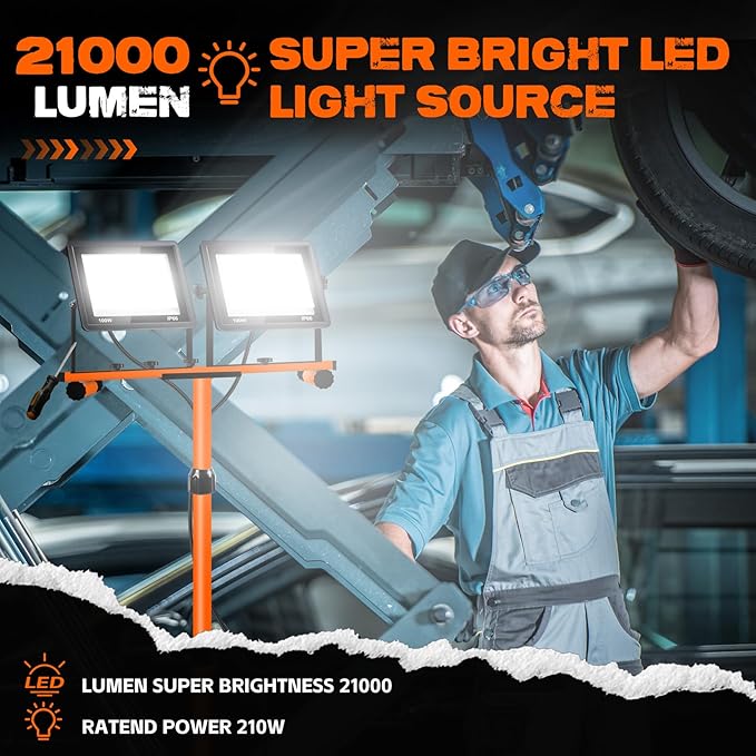 21000 Lumen Work Lights with Stand, 3 Adjustable Head LED Work Light, with - Image 2