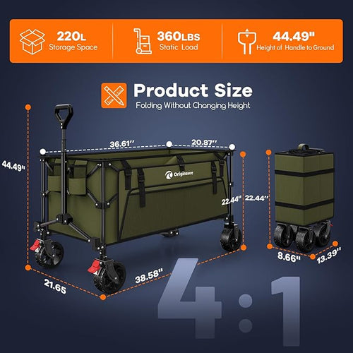220L Collapsible Wagon Cart Foldable, Utility Carts - Image 2