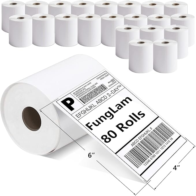 FungLam 80 Rolls 4x6 Direct Thermal Shipping Labels, 250 Labels Per Roll by FungLam