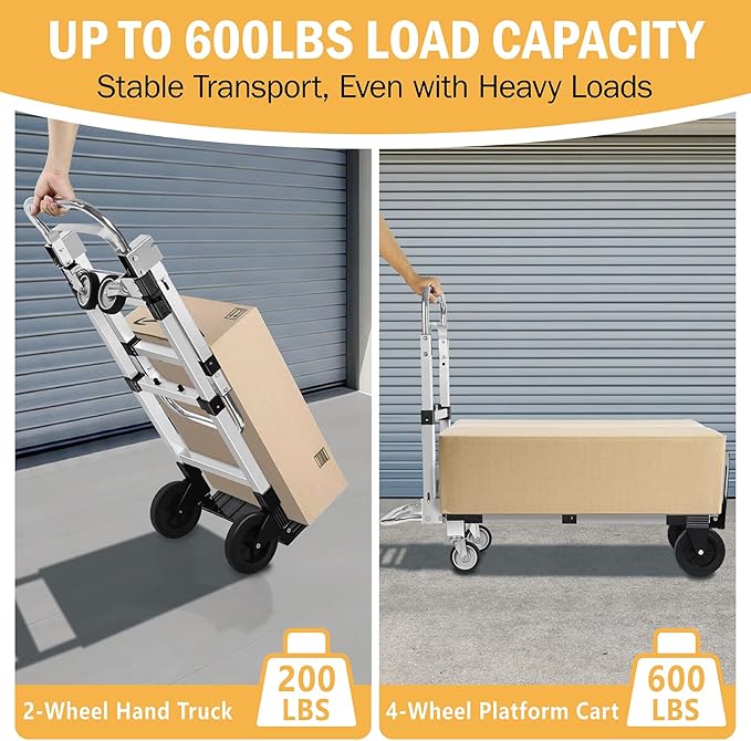 600 LBS Dolly Cart with Wheels, 3 in 1 Folding Hand Truck with Retractable - Image 2