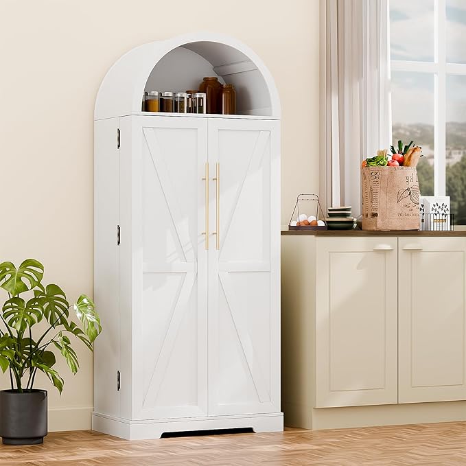 65" H Arched Kitchen Pantry Cabinet, Modern Farmhouse Storage Cupboard - Image 3