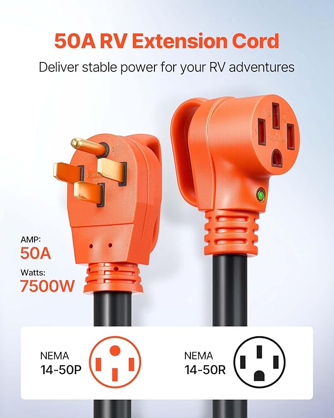 VEVOR 75 FT RV Extension Cord, 50 Amp, 125V/250V 7500W Heavy Duty STW 6/3 + 8/1 - Image 3