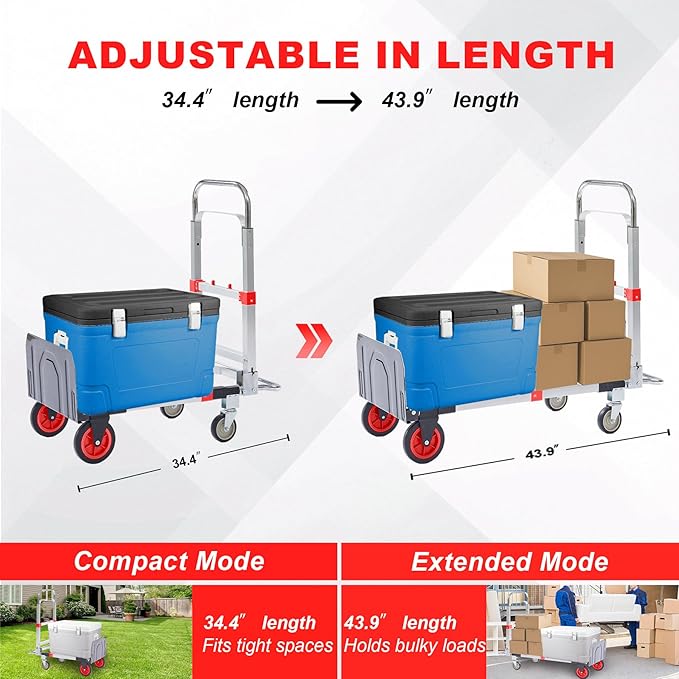 Upgraded 3 in 1 Aluminum Folding Hand Truck, 600lbs Capacity, Heavy Duty - Image 4