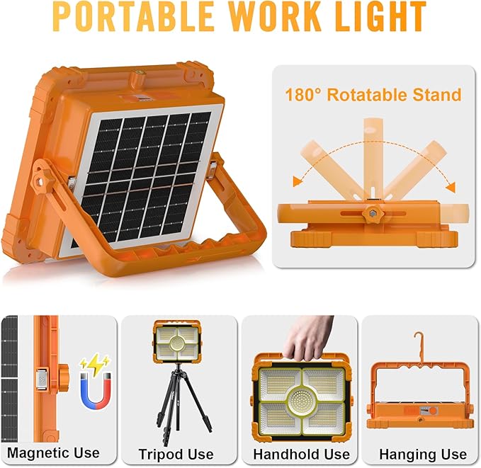 100W LED Solar Work Light, 466 LED 10000LM Magnetic Worklight - Image 5