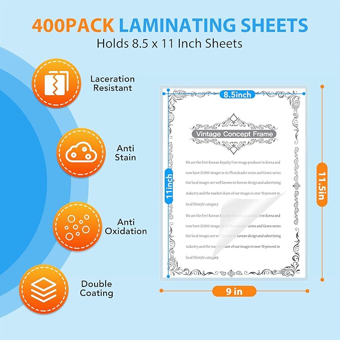 400 Pack Laminating Sheets, Holds 8.5 x 11 Inch Sheets, 3 mil, 9 x 11.5 Inches - Image 6