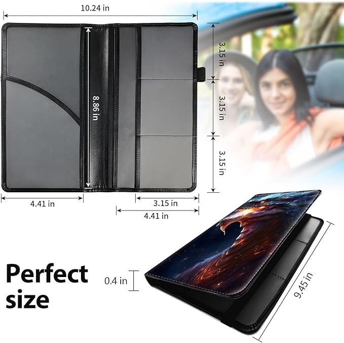 Dragon Print Car Organizer, Leather Glove Box Holder, 6 Compartments, Flame - Image 5