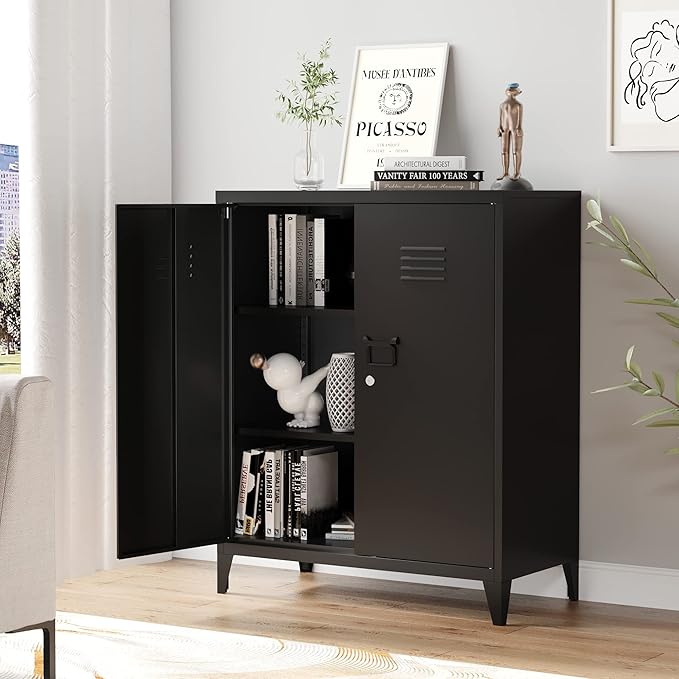 Metal Storage Cabinet with Lock, Locking Cabinets with 2 Doors and Shelves - Image 6