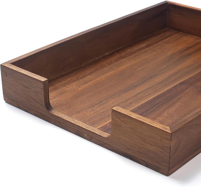 Wood Letter Tray, Acacia Wood Desk Tray, Wooden Desktop Organizer - Image 2