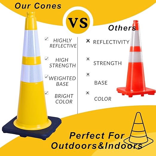 BESEA 8PACK 28” inch Traffic Safety Cones Yellow Road Parking Cones Heavy Duty - Image 3