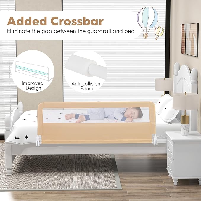 BABY JOY Bed Rails for Toddlers, Swing Down Bed Guard w/Safety Strap, Folding - Image 5