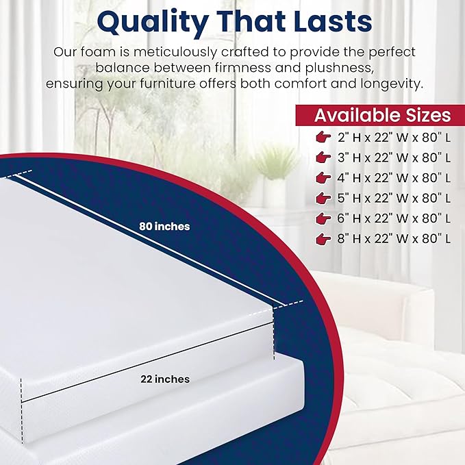 Isellfoam RaceCityFoam Upholstery Foam Cushion High Density 2" H x 22" W x 80" - Image 2