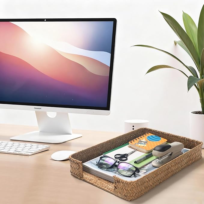 Seagrass Letter Tray, Woven Desk Tray, Wicker Desktop Basket Organizer - Image 5