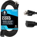 13 Amp Outdoor Extension Cord 8 ft, 16/3 SJTW 8 Foot Black Extension Cord 3 by Thonapa