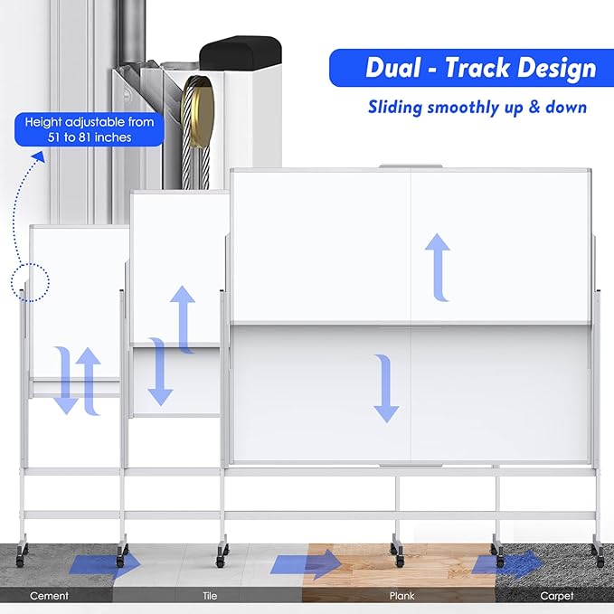 Dry Erase Whiteboard Height Adjustable, 72x60 inches Large Standing Easel White - Image 3