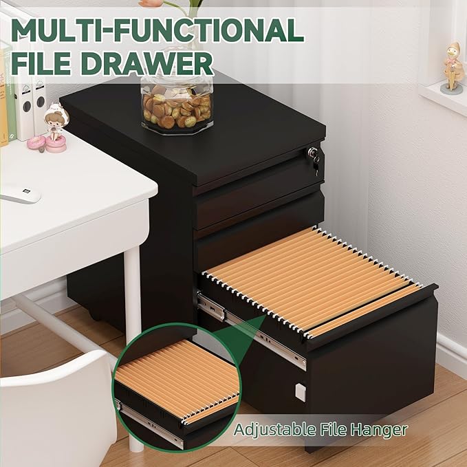 3 Drawer Black File Cabinet - Image 8