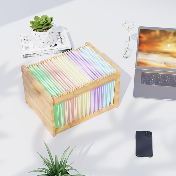 Bamboo Hanging File Organizer, Office Desk File Organizer by LONTAI