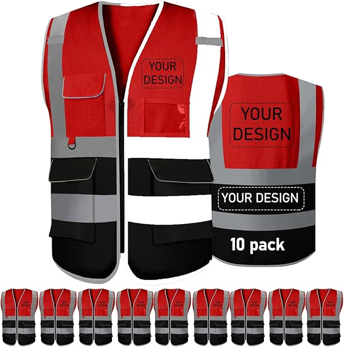 BeautyWill 10/20 Pack Custom Logo Safety Vest, Bulk High Visibility Class 2 by BeautyWill