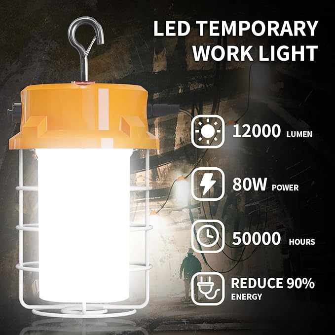 80W LED Temporary Work Light 12000lm 5000K Daylight White Portable Hanging - Image 5
