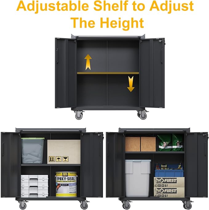 Metal Storage Cabinet with Wheels, Lockable Rolling Tool Chest with Adjustable - Image 5