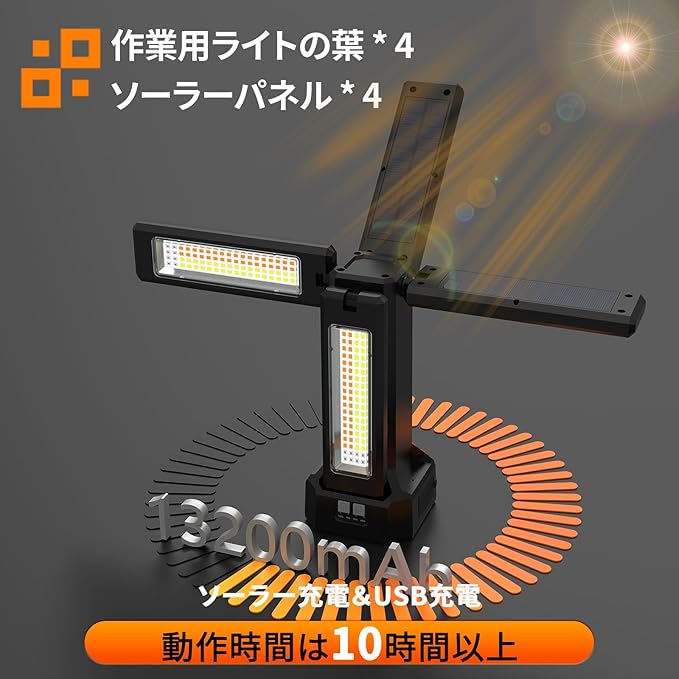 13200mAh Rechargeable Solar Work Light - Image 2