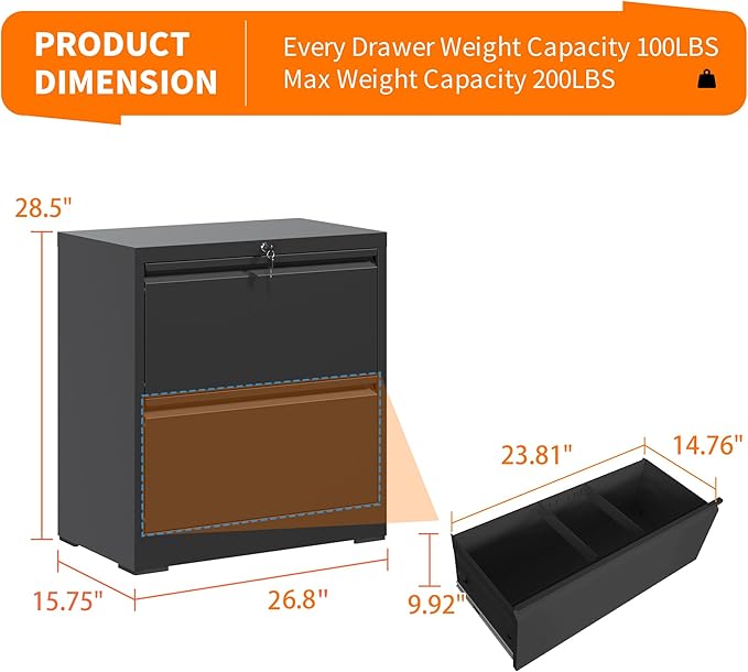 Lateral File Cabinets 2 Drawer, Metal Lateral Filing Cabinet - Image 3