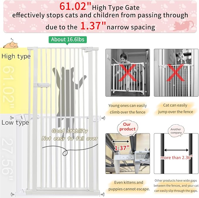 Lumizone Extra Tall Cat Gate 61.02" High Pressure Mounted Extra Wide 2025 New - Image 4
