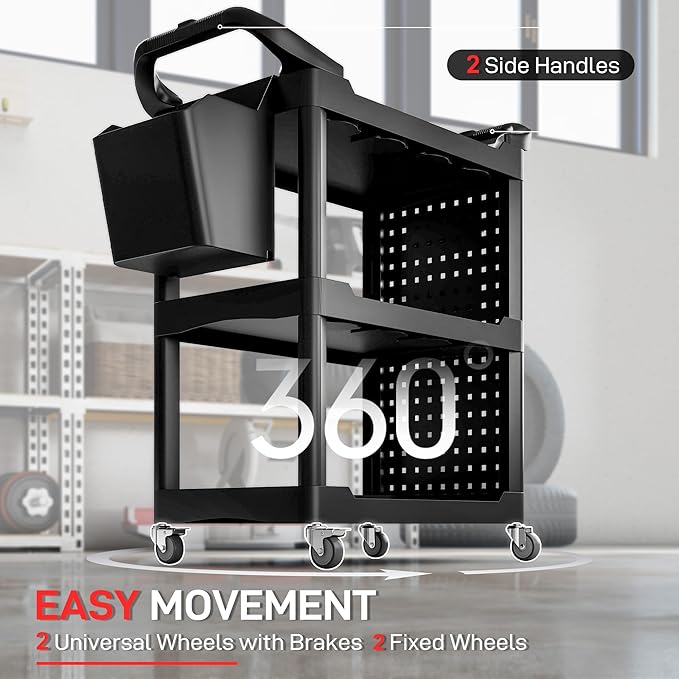 HOMCOM 3 Tier Utility Cart on Wheels, Rolling Tool Storage - Image 4