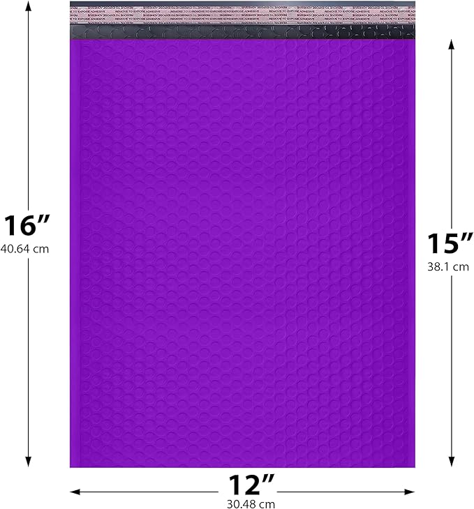 Purple Large Poly Bubble Mailers 12x15 inch | Self Seal Padded Envelopes - Image 2