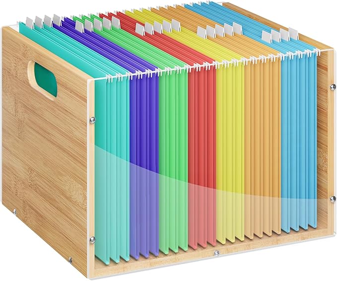 Clear Acrylic File Box Organizer, Bamboo Hanging Folder Storage Boxes, Filing by shengbaomaoyi